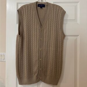 Alan Flusser Men’s Button Front Vest Khaki Size M Cable Knit Front Silk & Cotton